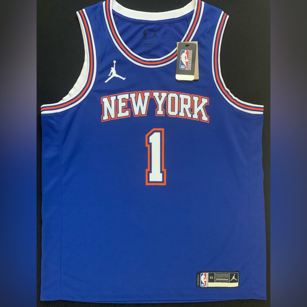 NWT Jordan Obi Toppin New York Knicks #1 Blue Statement Swingman Jersey 52 XL